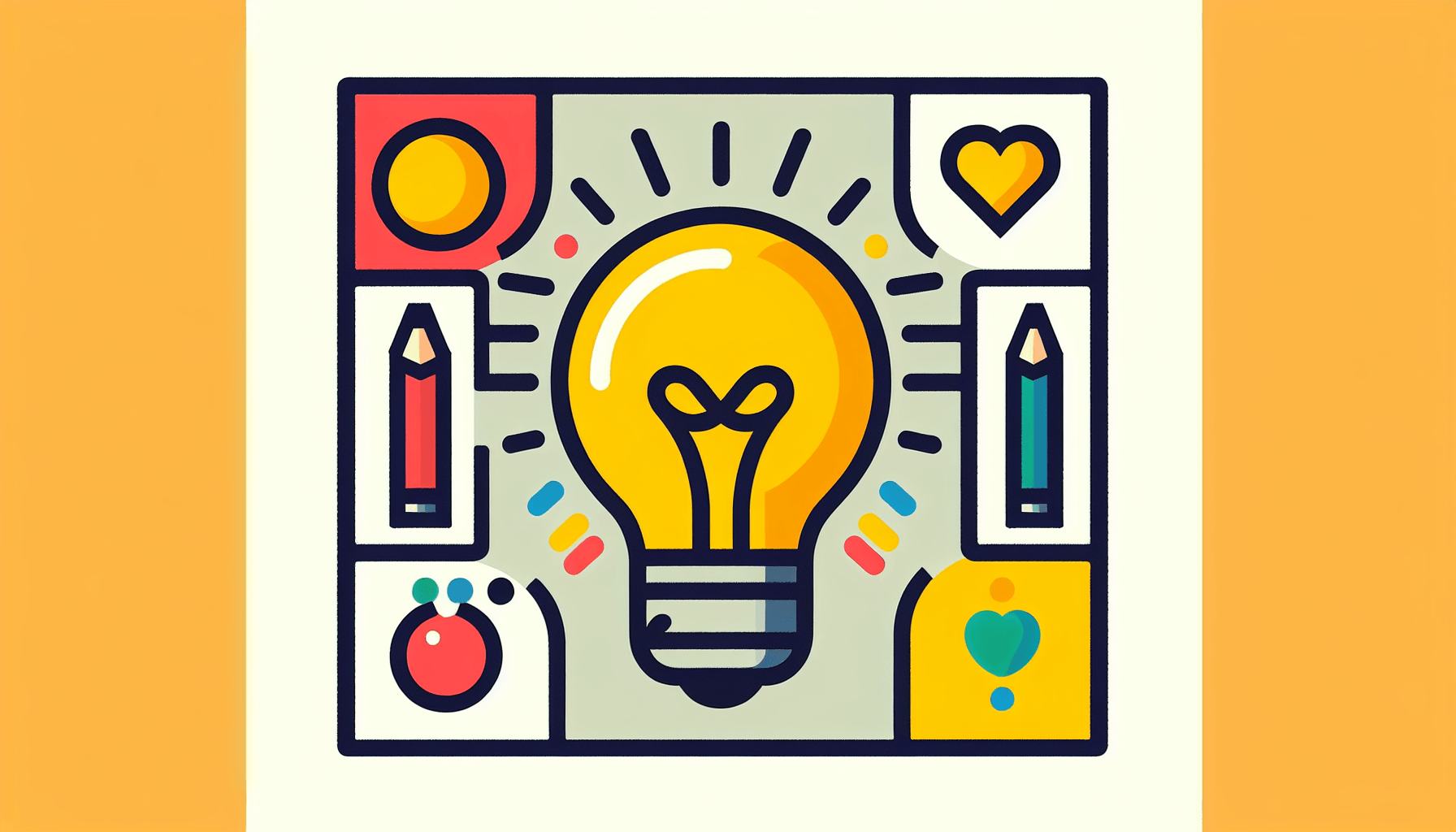 Lightbulb in flat illustration style and white background, red #f47574, green #88c7a8, yellow #fcc44b, and blue #645bc8 colors.