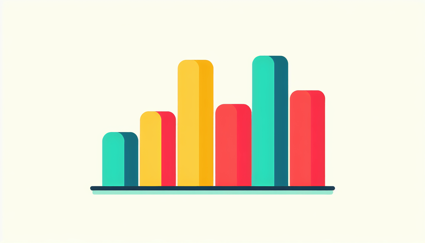 Bar chart in flat illustration style and white background, red #f47574, green #88c7a8, yellow #fcc44b, and blue #645bc8 colors.