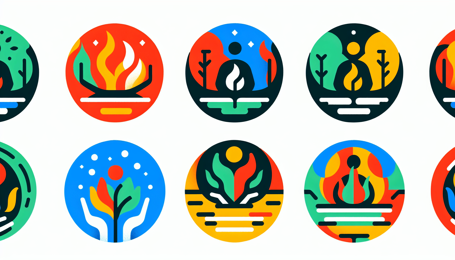 Foundation in flat illustration style and white background, red #f47574, green #88c7a8, yellow #fcc44b, and blue #645bc8 colors.