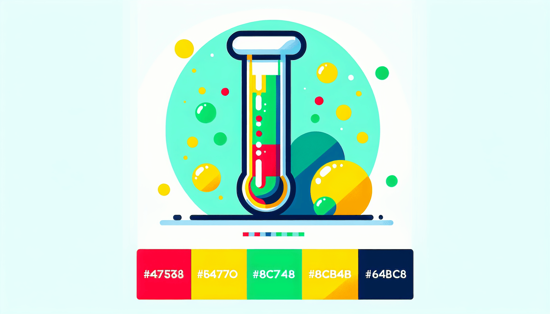 Litmus test in flat illustration style and white background, red #f47574, green #88c7a8, yellow #fcc44b, and blue #645bc8 colors.