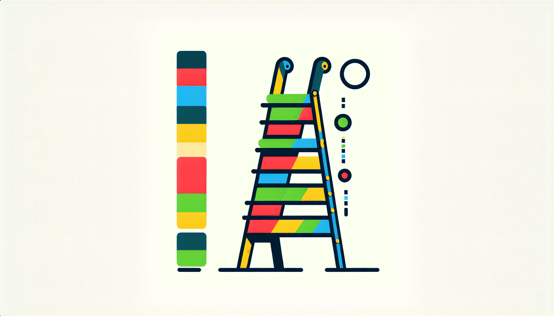 Ladder in flat illustration style and white background, red #f47574, green #88c7a8, yellow #fcc44b, and blue #645bc8 colors.