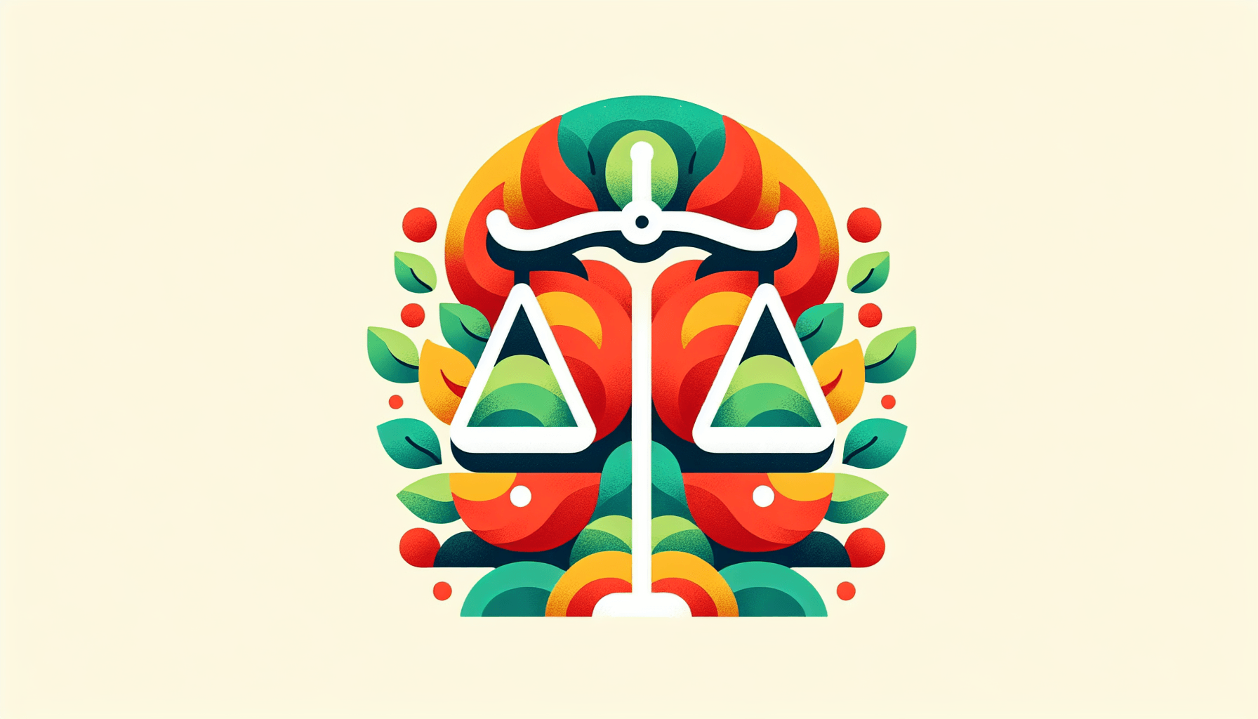 Scales in flat illustration style and white background, red #f47574, green #88c7a8, yellow #fcc44b, and blue #645bc8 colors.