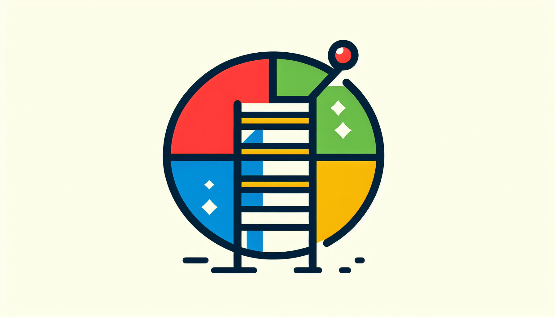 Ladder in flat illustration style and white background, red #f47574, green #88c7a8, yellow #fcc44b, and blue #645bc8 colors.