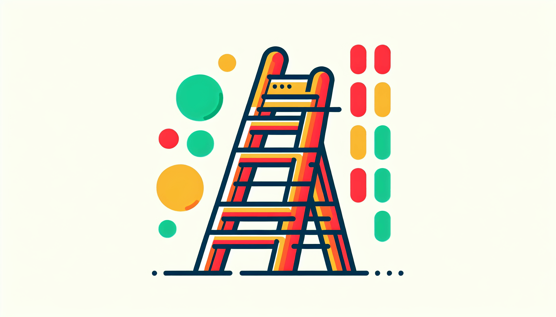 Ladder in flat illustration style and white background, red #f47574, green #88c7a8, yellow #fcc44b, and blue #645bc8 colors.