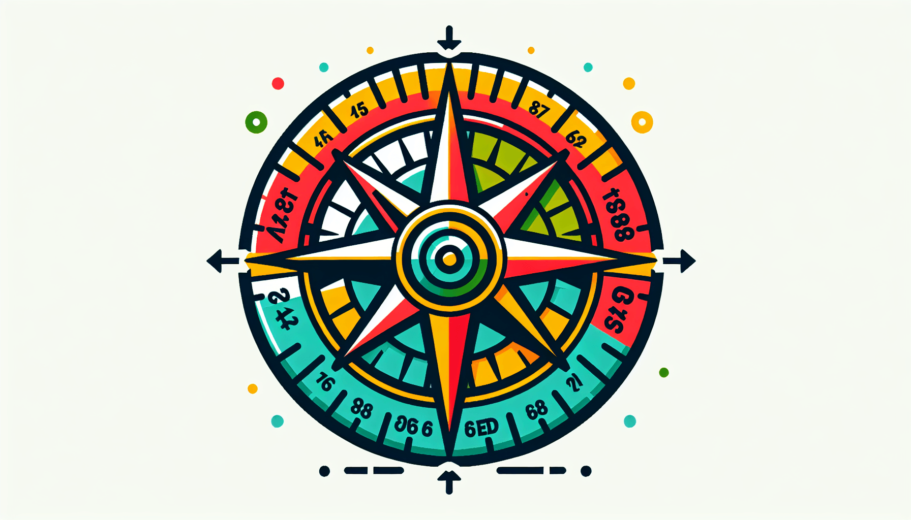 Compass in flat illustration style and white background, red #f47574, green #88c7a8, yellow #fcc44b, and blue #645bc8 colors.