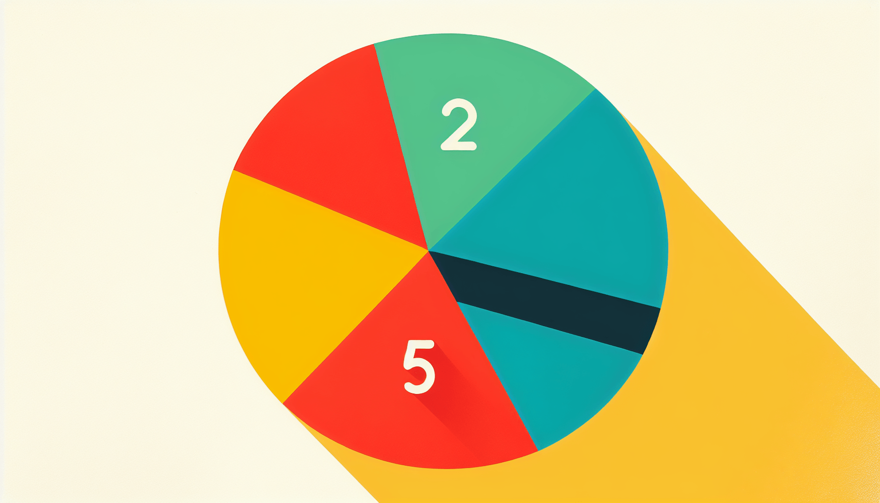 Pie quarter in flat illustration style and white background, red #f47574, green #88c7a8, yellow #fcc44b, and blue #645bc8 colors.