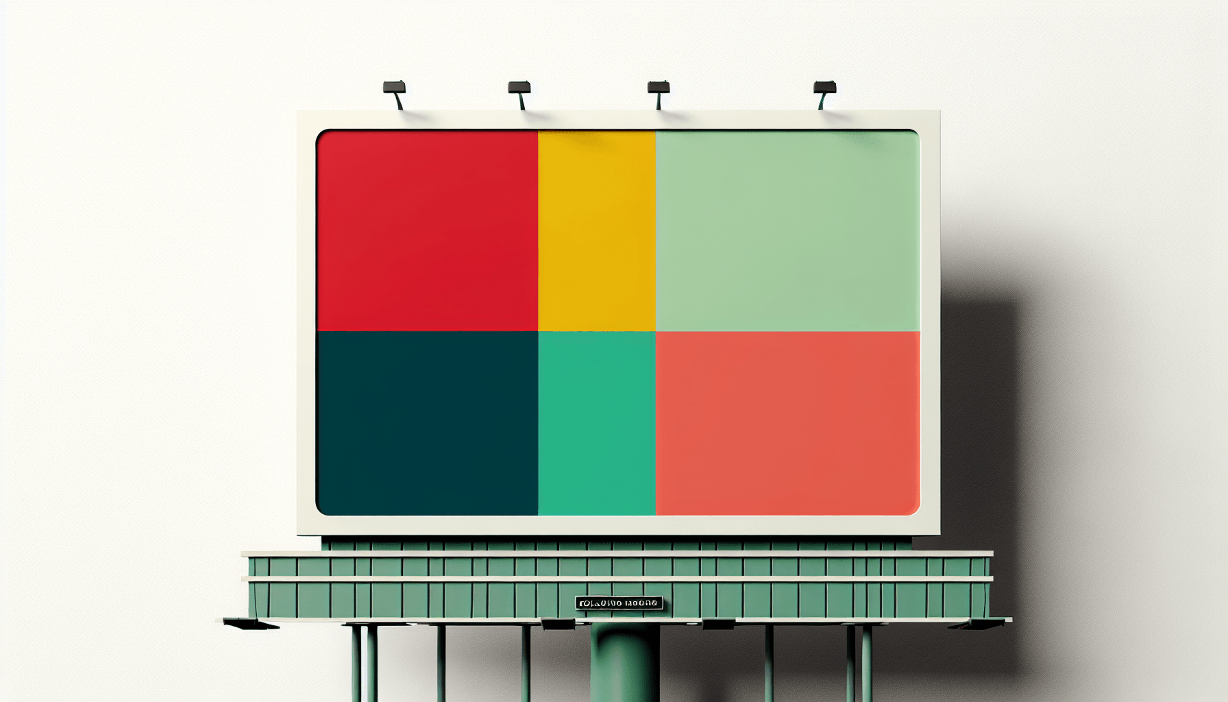 Billboard in flat illustration style and white background, red #f47574, green #88c7a8, yellow #fcc44b, and blue #645bc8 colors.