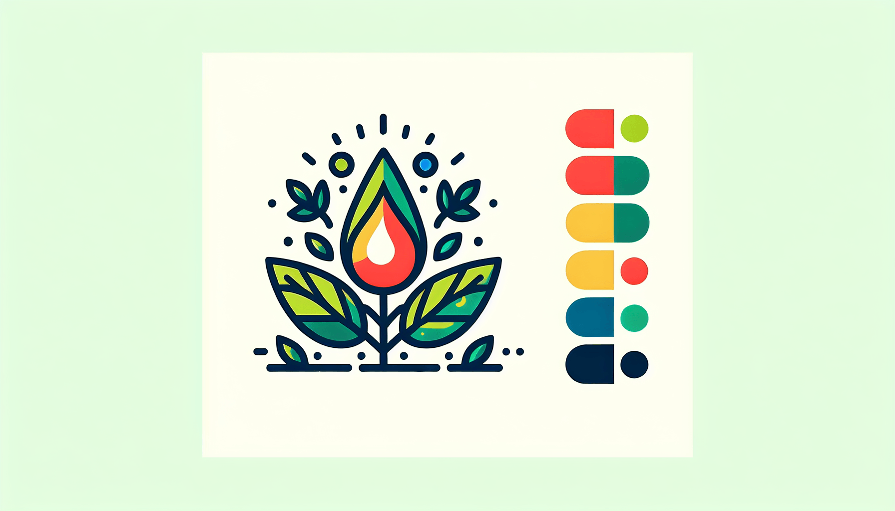 Seedling in flat illustration style and white background, red #f47574, green #88c7a8, yellow #fcc44b, and blue #645bc8 colors.