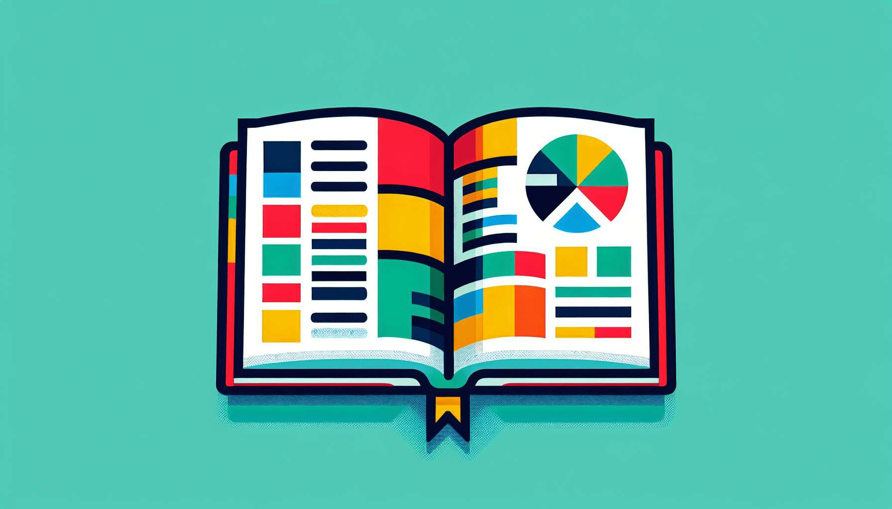 Textbook in flat illustration style and white background, red #f47574, green #88c7a8, yellow #fcc44b, and blue #645bc8 colors.