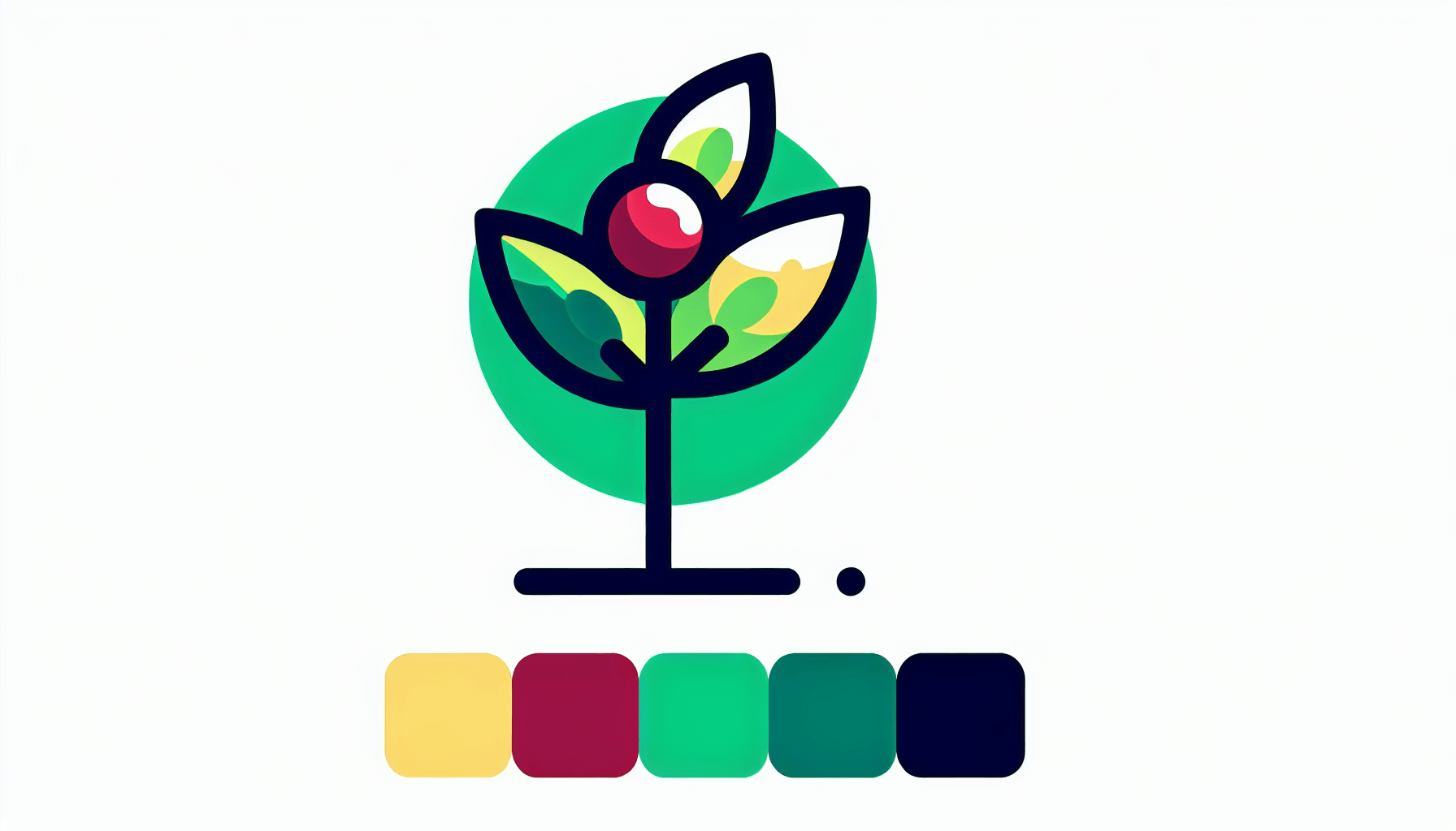 Seedling in flat illustration style and white background, red #f47574, green #88c7a8, yellow #fcc44b, and blue #645bc8 colors.
