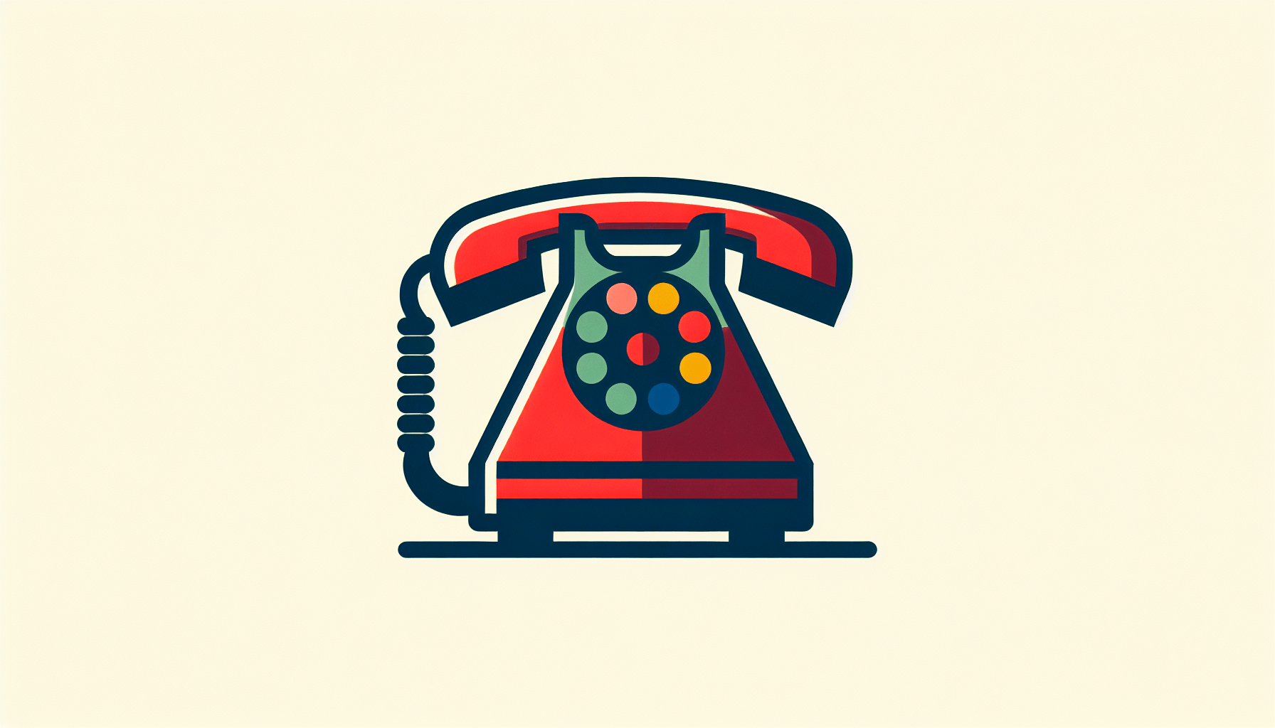 Telephone in flat illustration style and white background, red #f47574, green #88c7a8, yellow #fcc44b, and blue #645bc8 colors.