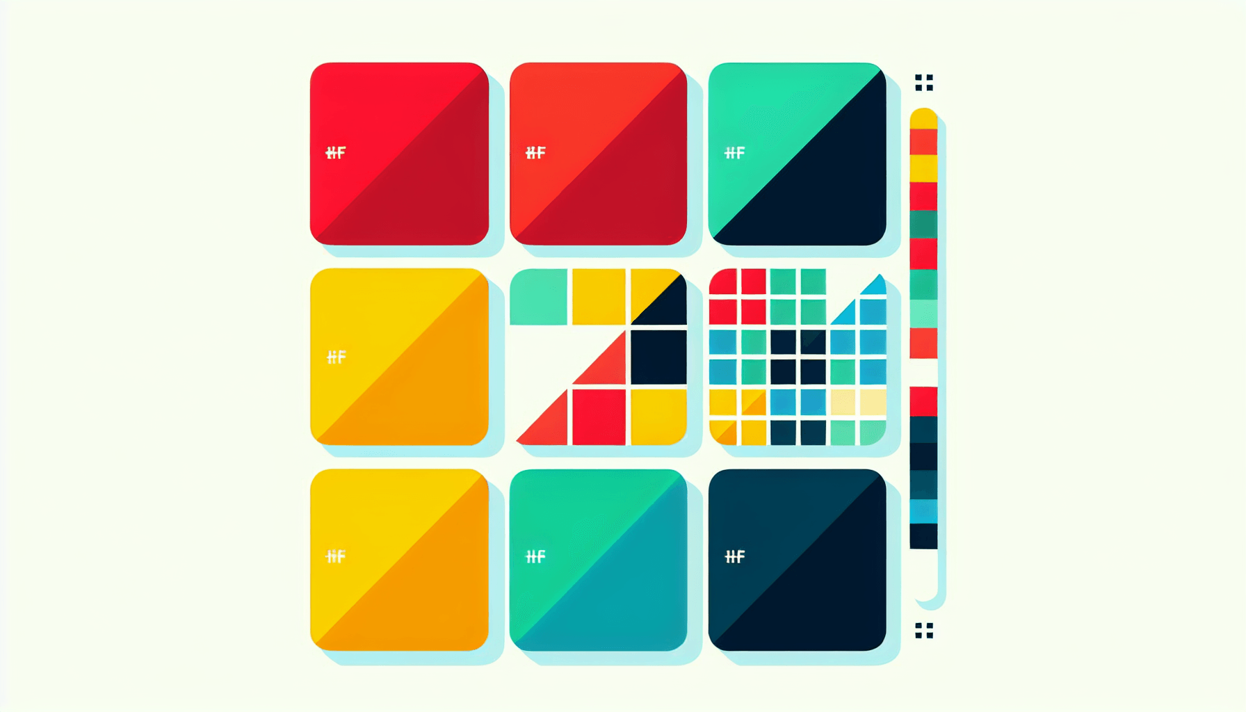 Filter in flat illustration style and white background, red #f47574, green #88c7a8, yellow #fcc44b, and blue #645bc8 colors.