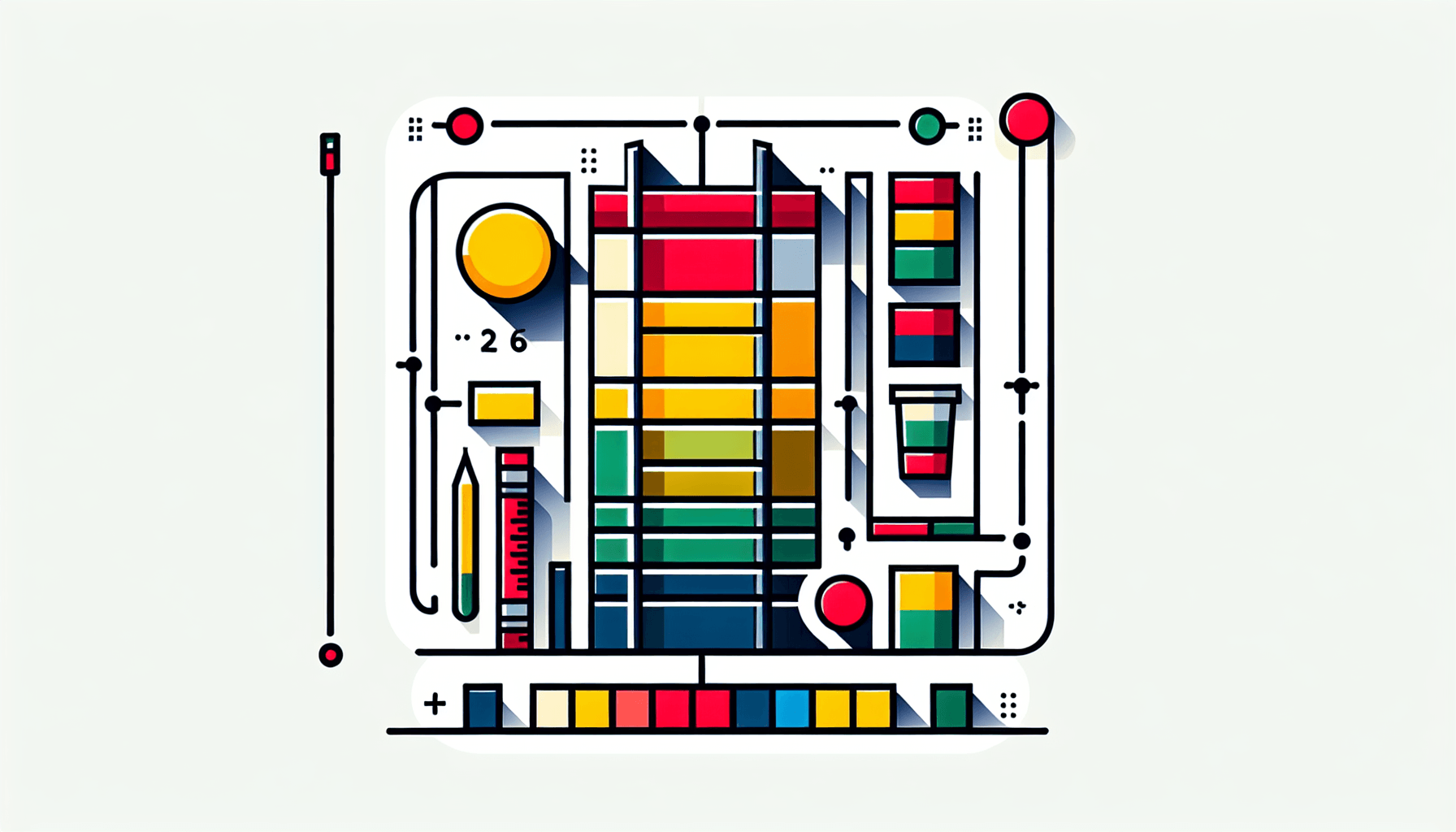 Ladder in flat illustration style and white background, red #f47574, green #88c7a8, yellow #fcc44b, and blue #645bc8 colors.
