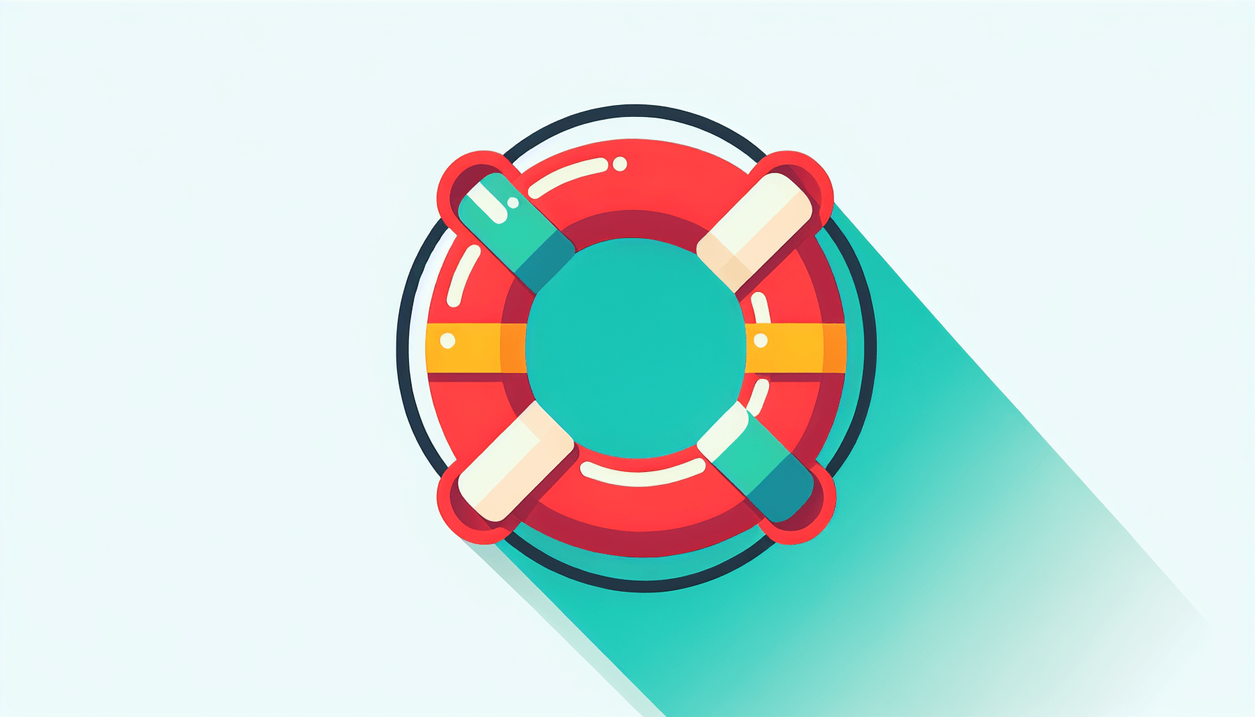 Lifebuoy in flat illustration style and white background, red #f47574, green #88c7a8, yellow #fcc44b, and blue #645bc8 colors.