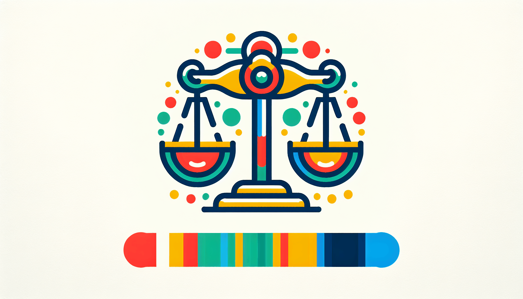 Scale in flat illustration style and white background, red #f47574, green #88c7a8, yellow #fcc44b, and blue #645bc8 colors.