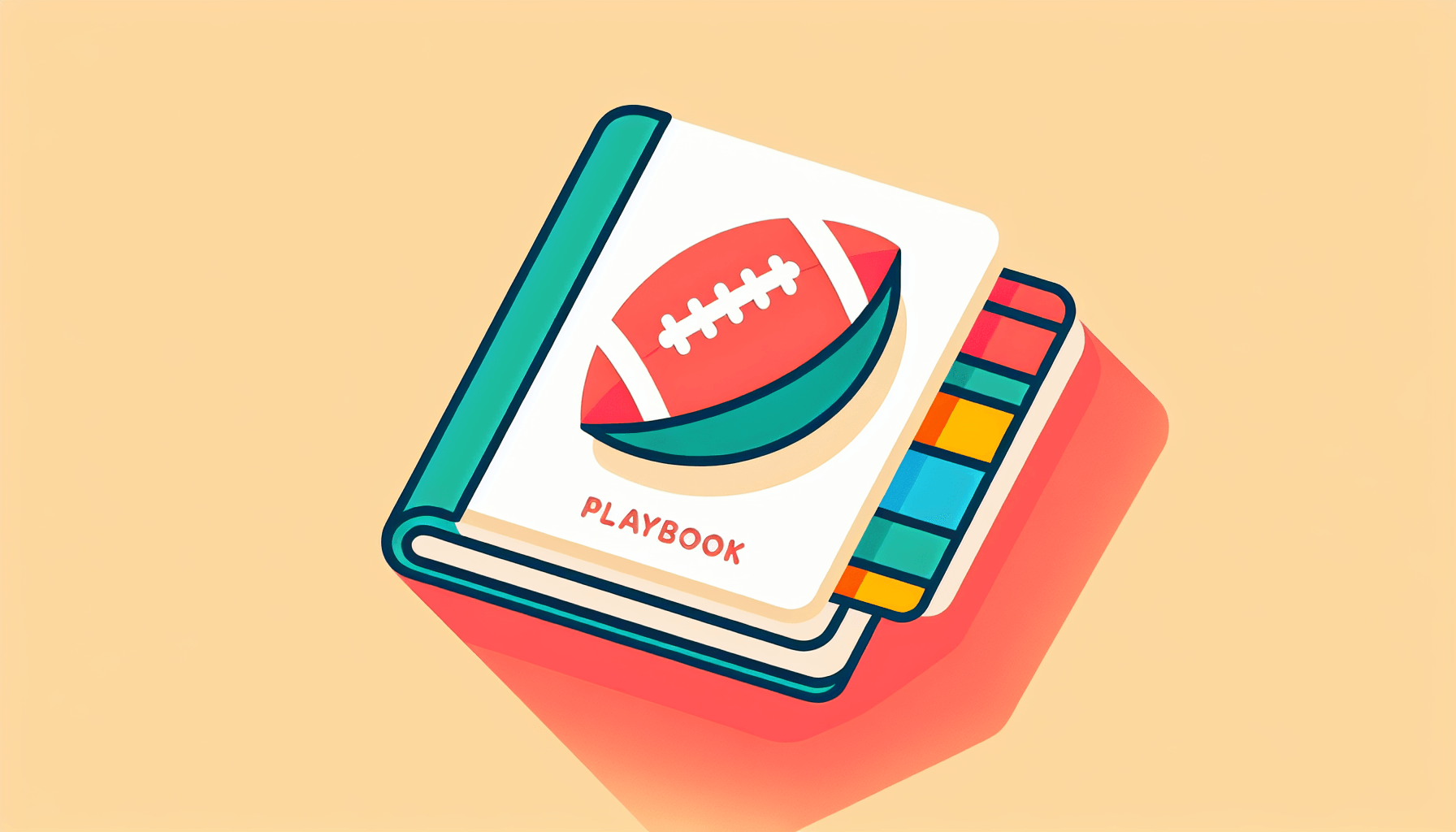 Playbook in flat illustration style and white background, red #f47574, green #88c7a8, yellow #fcc44b, and blue #645bc8 colors.