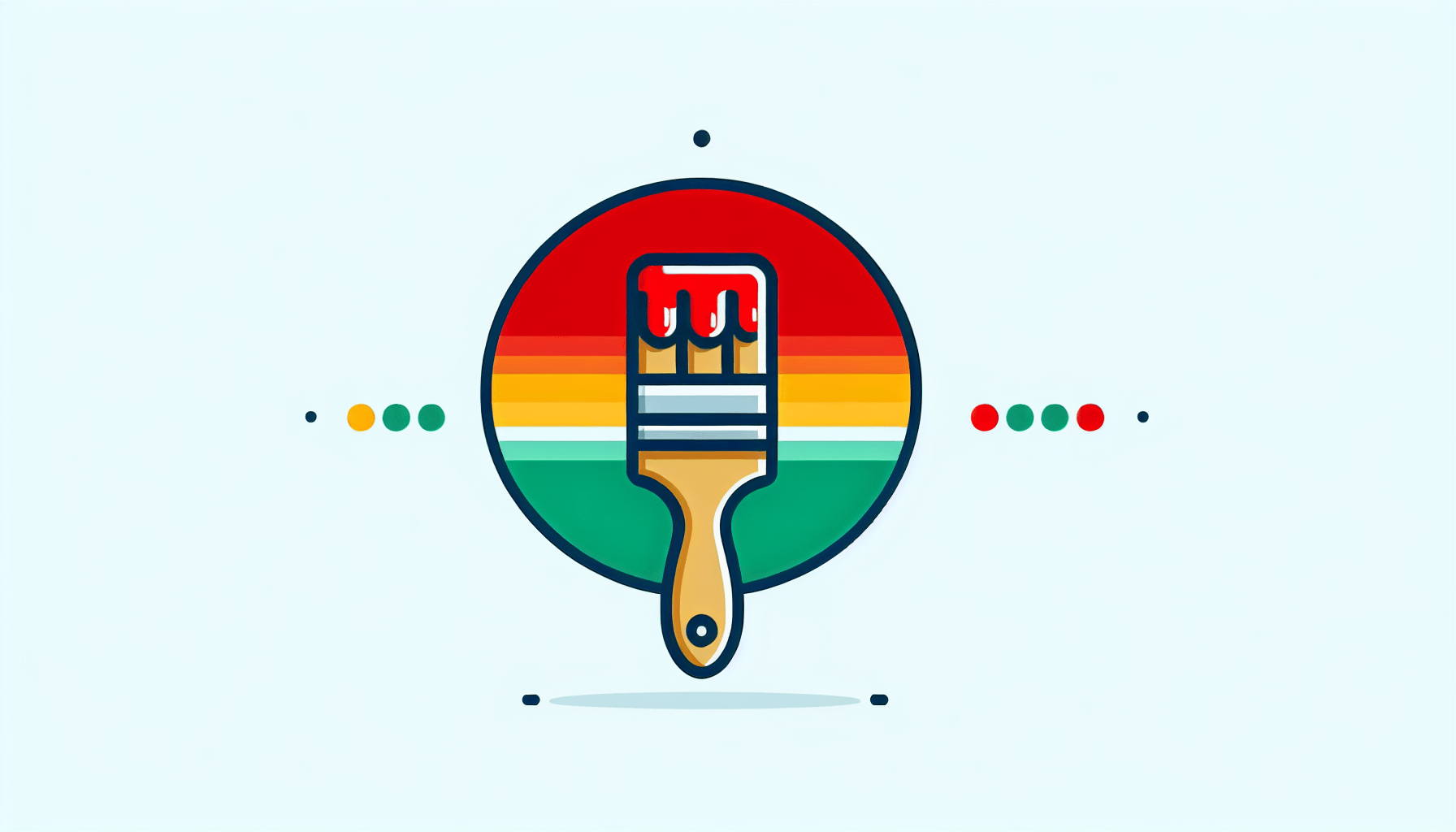 Paintbrush in flat illustration style and white background, red #f47574, green #88c7a8, yellow #fcc44b, and blue #645bc8 colors.