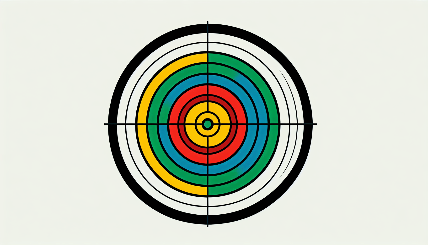 Bullseye in flat illustration style and white background, red #f47574, green #88c7a8, yellow #fcc44b, and blue #645bc8 colors.