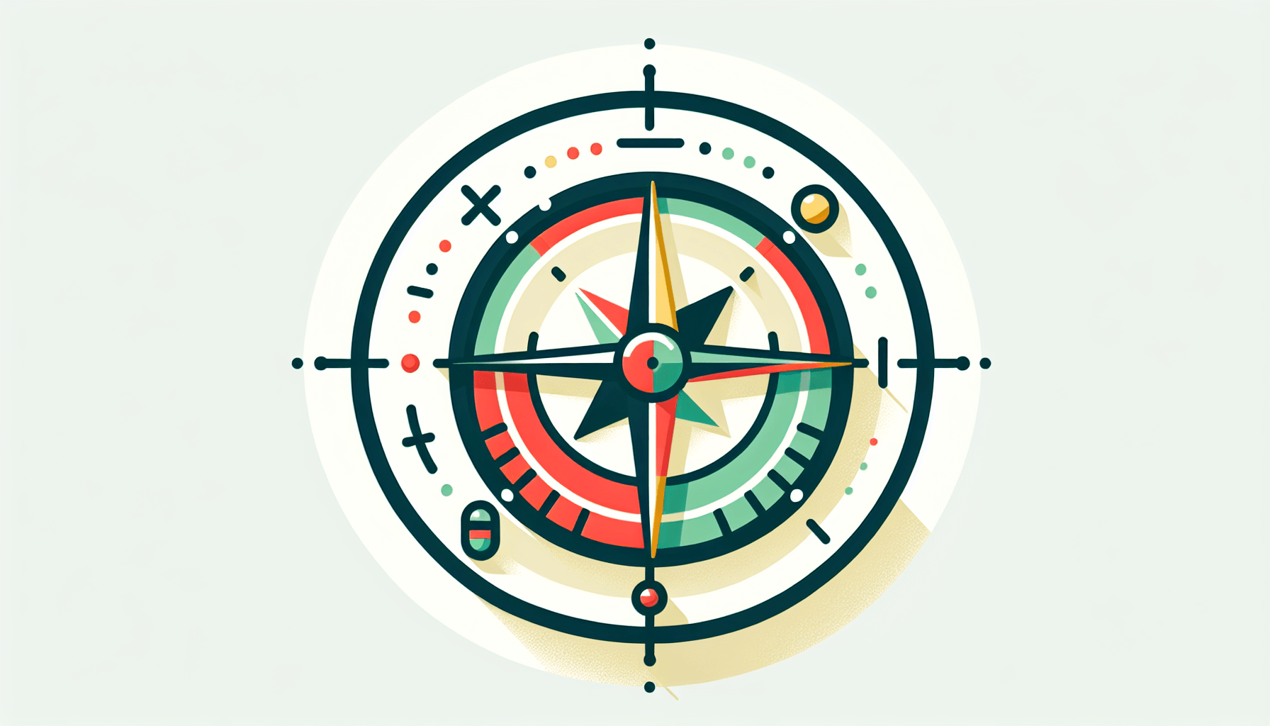 Compass in flat illustration style and white background, red #f47574, green #88c7a8, yellow #fcc44b, and blue #645bc8 colors.