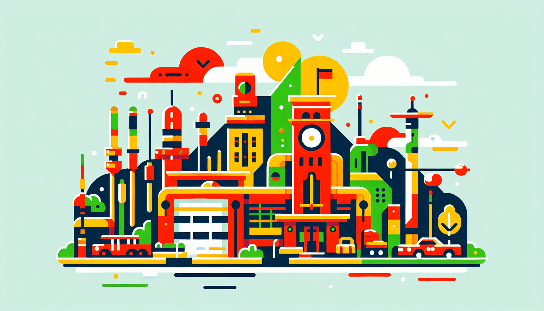 Scale in flat illustration style and white background, red #f47574, green #88c7a8, yellow #fcc44b, and blue #645bc8 colors.