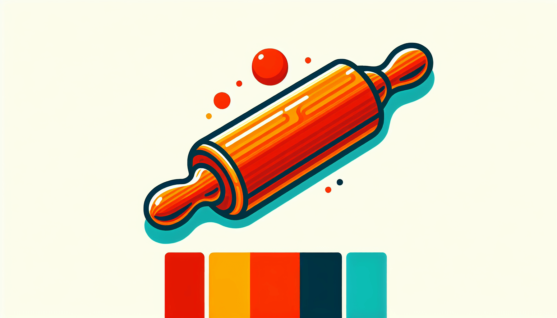 Rolling pin in flat illustration style and white background, red #f47574, green #88c7a8, yellow #fcc44b, and blue #645bc8 colors.