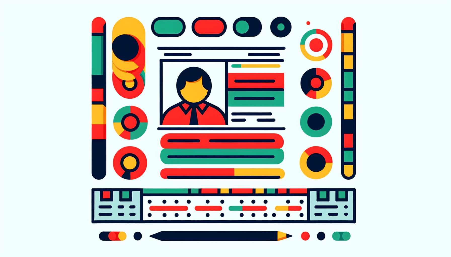 Report card in flat illustration style and white background, red #f47574, green #88c7a8, yellow #fcc44b, and blue #645bc8 colors.