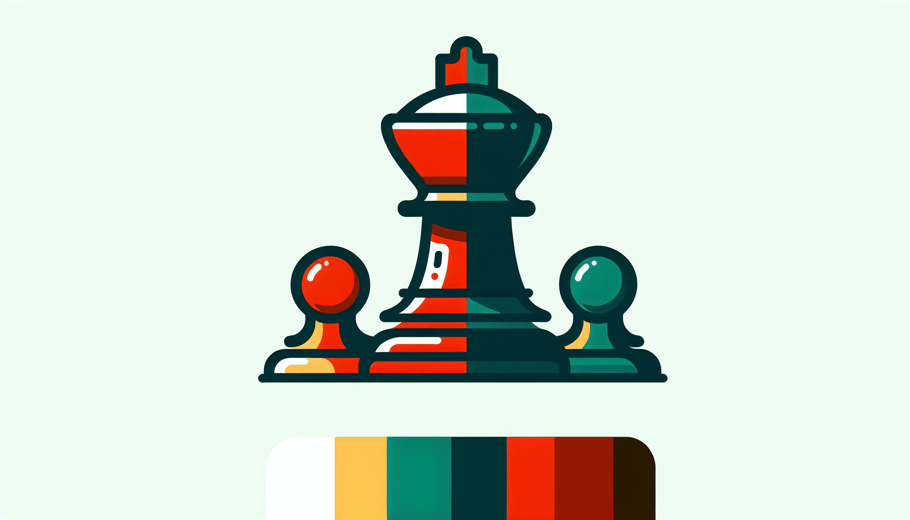 Chess piece in flat illustration style and white background, red #f47574, green #88c7a8, yellow #fcc44b, and blue #645bc8 colors.