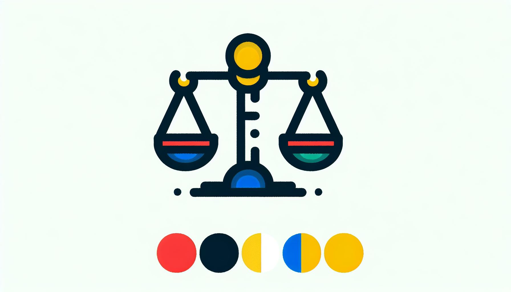 Scale in flat illustration style and white background, red #f47574, green #88c7a8, yellow #fcc44b, and blue #645bc8 colors.