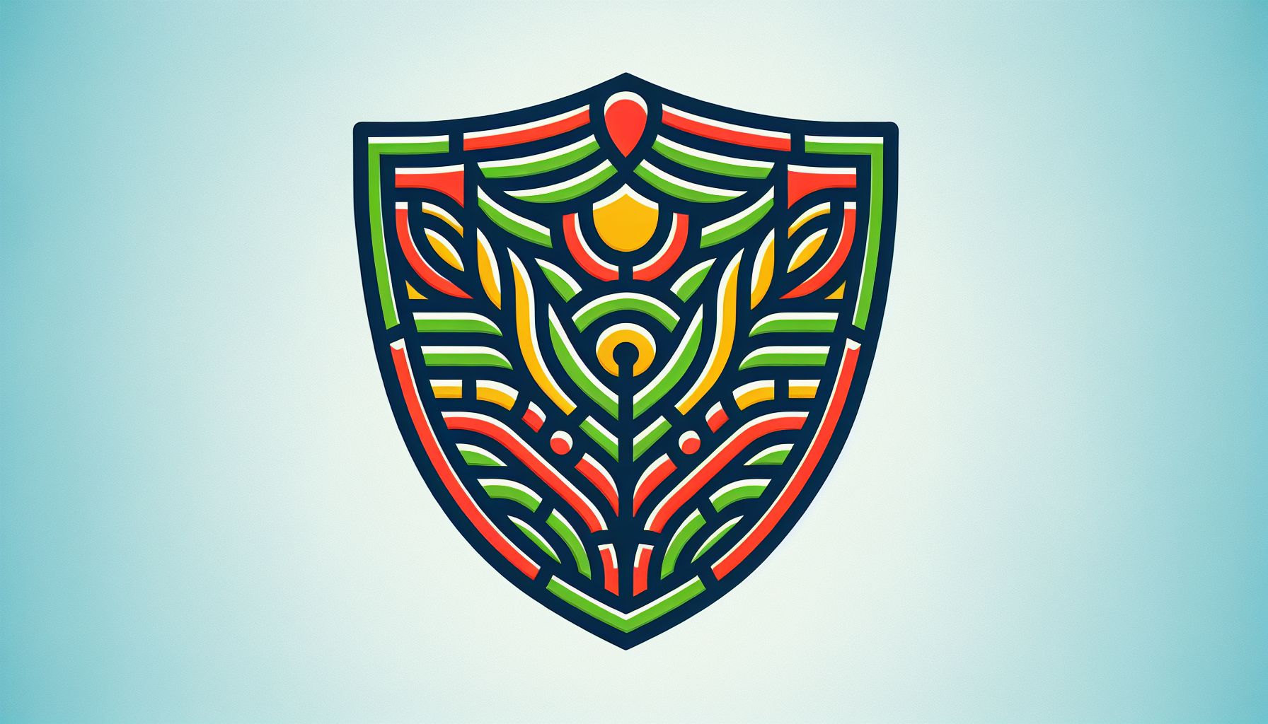 Shield in flat illustration style and white background, red #f47574, green #88c7a8, yellow #fcc44b, and blue #645bc8 colors.