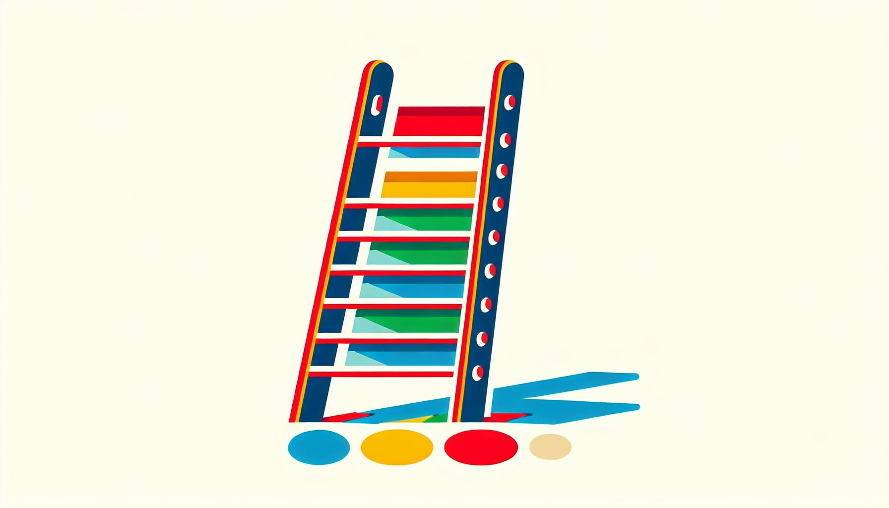 Ladder in flat illustration style and white background, red #f47574, green #88c7a8, yellow #fcc44b, and blue #645bc8 colors.