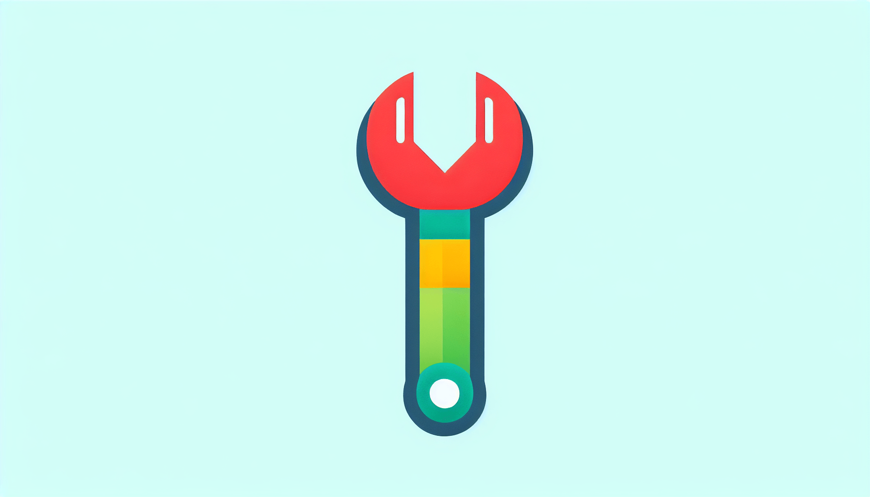 Wrench in flat illustration style and white background, red #f47574, green #88c7a8, yellow #fcc44b, and blue #645bc8 colors.