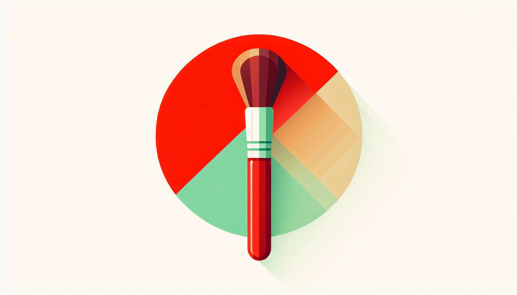 Makeup brush in flat illustration style and white background, red #f47574, green #88c7a8, yellow #fcc44b, and blue #645bc8 colors.