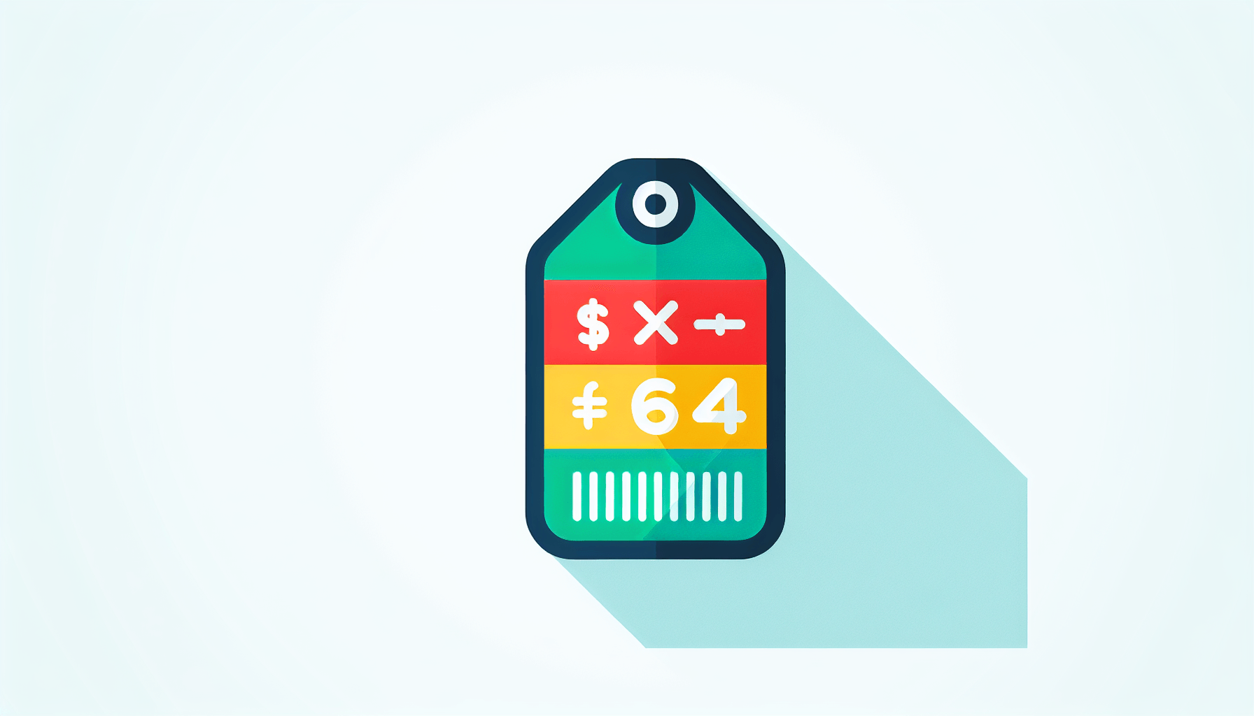 Price tag in flat illustration style and white background, red #f47574, green #88c7a8, yellow #fcc44b, and blue #645bc8 colors.