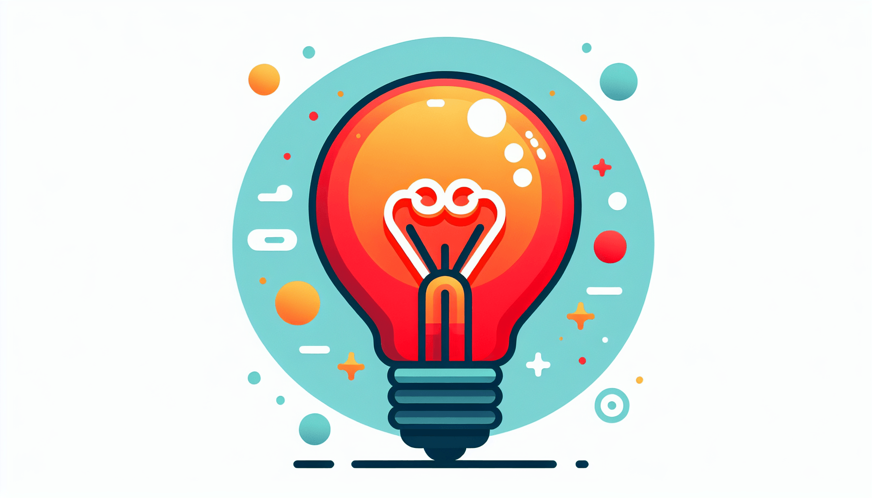 Light bulb in flat illustration style and white background, red #f47574, green #88c7a8, yellow #fcc44b, and blue #645bc8 colors.