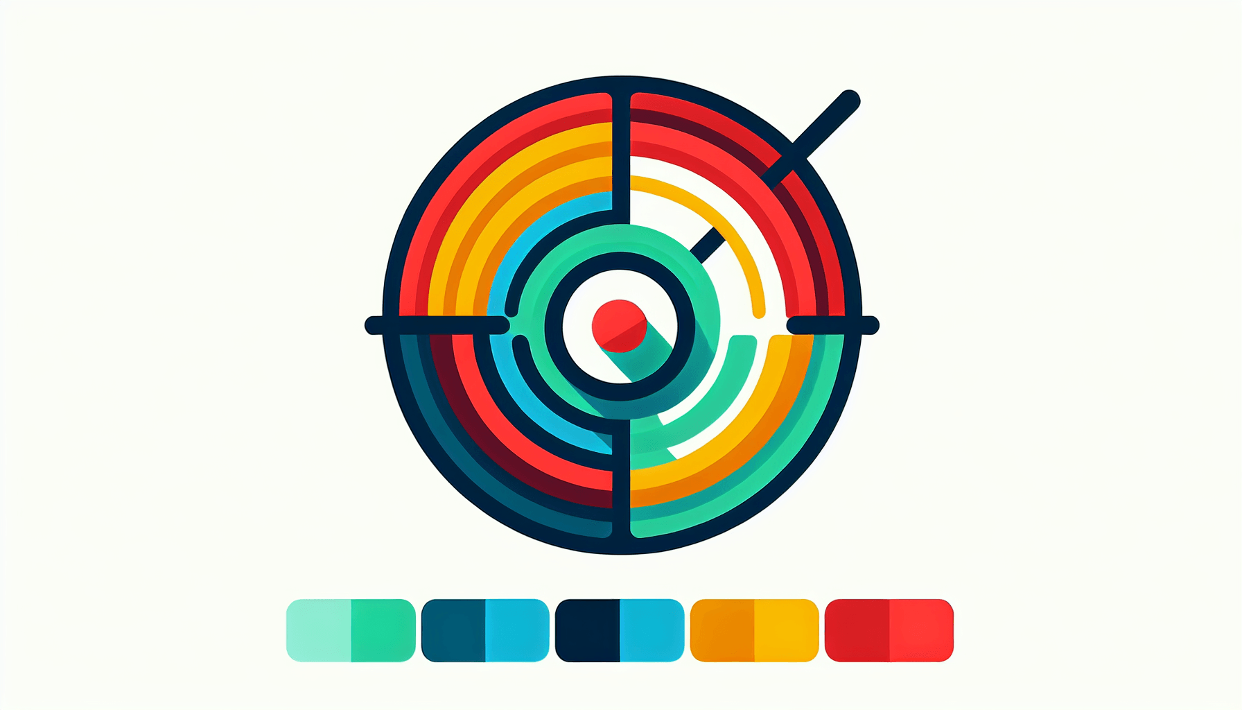 Bullseye in flat illustration style and white background, red #f47574, green #88c7a8, yellow #fcc44b, and blue #645bc8 colors.