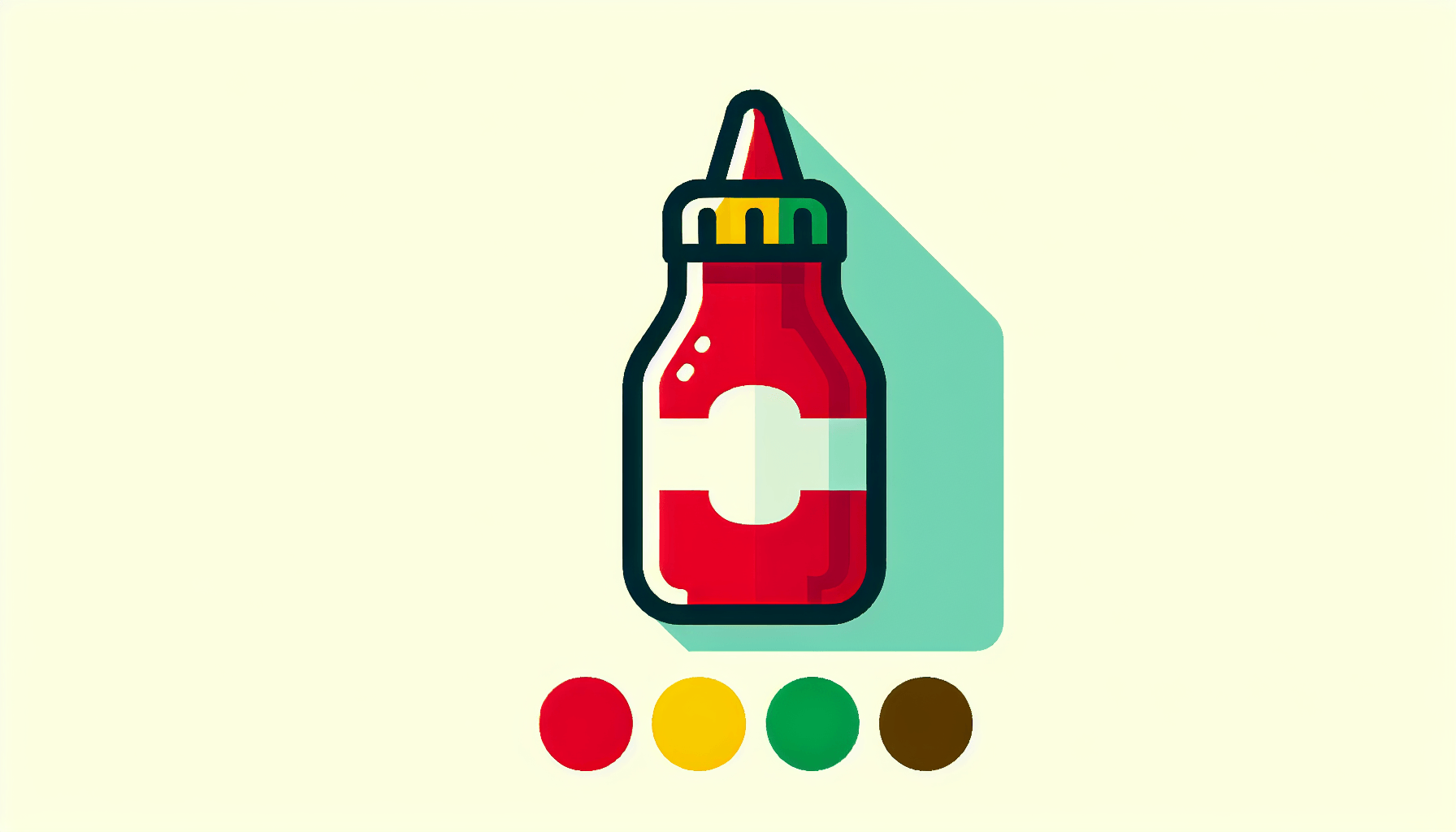 Condiment in flat illustration style and white background, red #f47574, green #88c7a8, yellow #fcc44b, and blue #645bc8 colors.