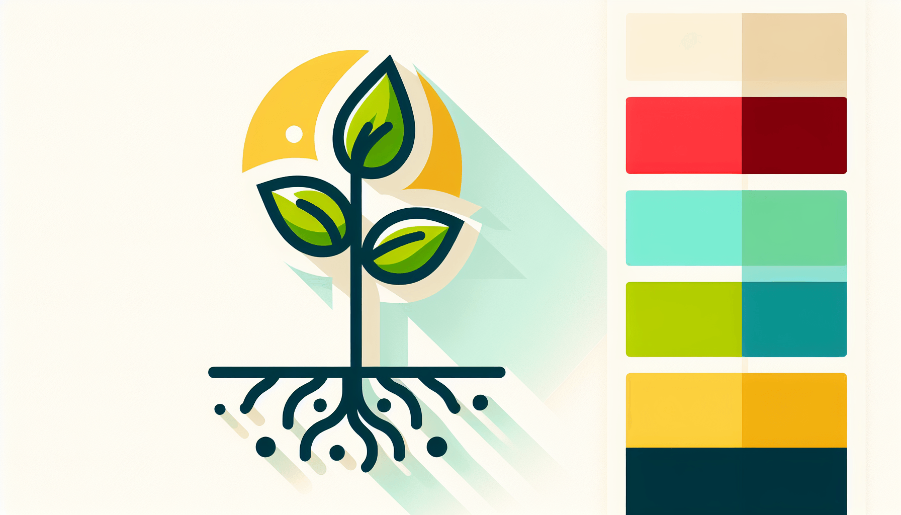 Sprout in flat illustration style and white background, red #f47574, green #88c7a8, yellow #fcc44b, and blue #645bc8 colors.