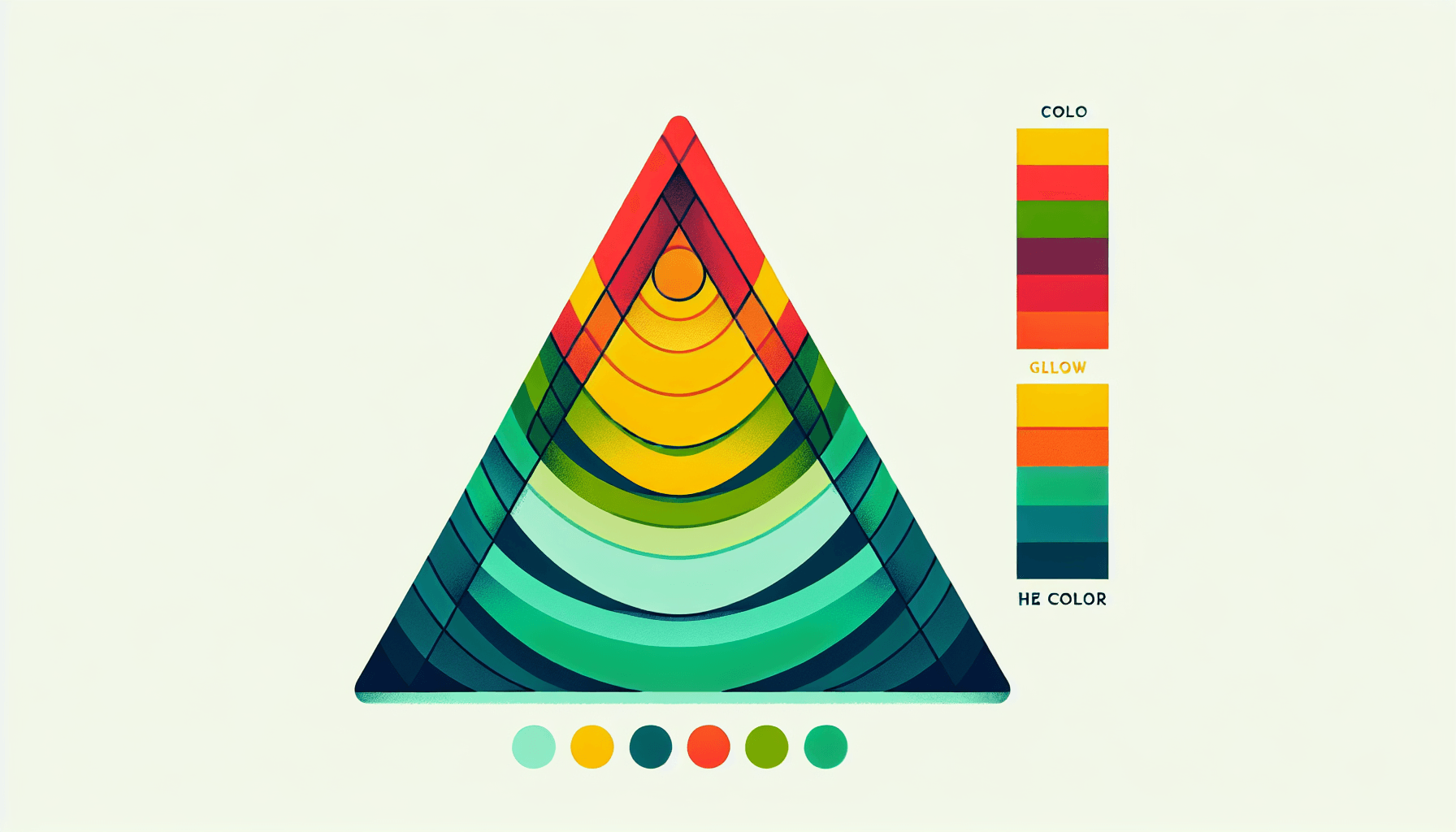 Triangle in flat illustration style and white background, red #f47574, green #88c7a8, yellow #fcc44b, and blue #645bc8 colors.