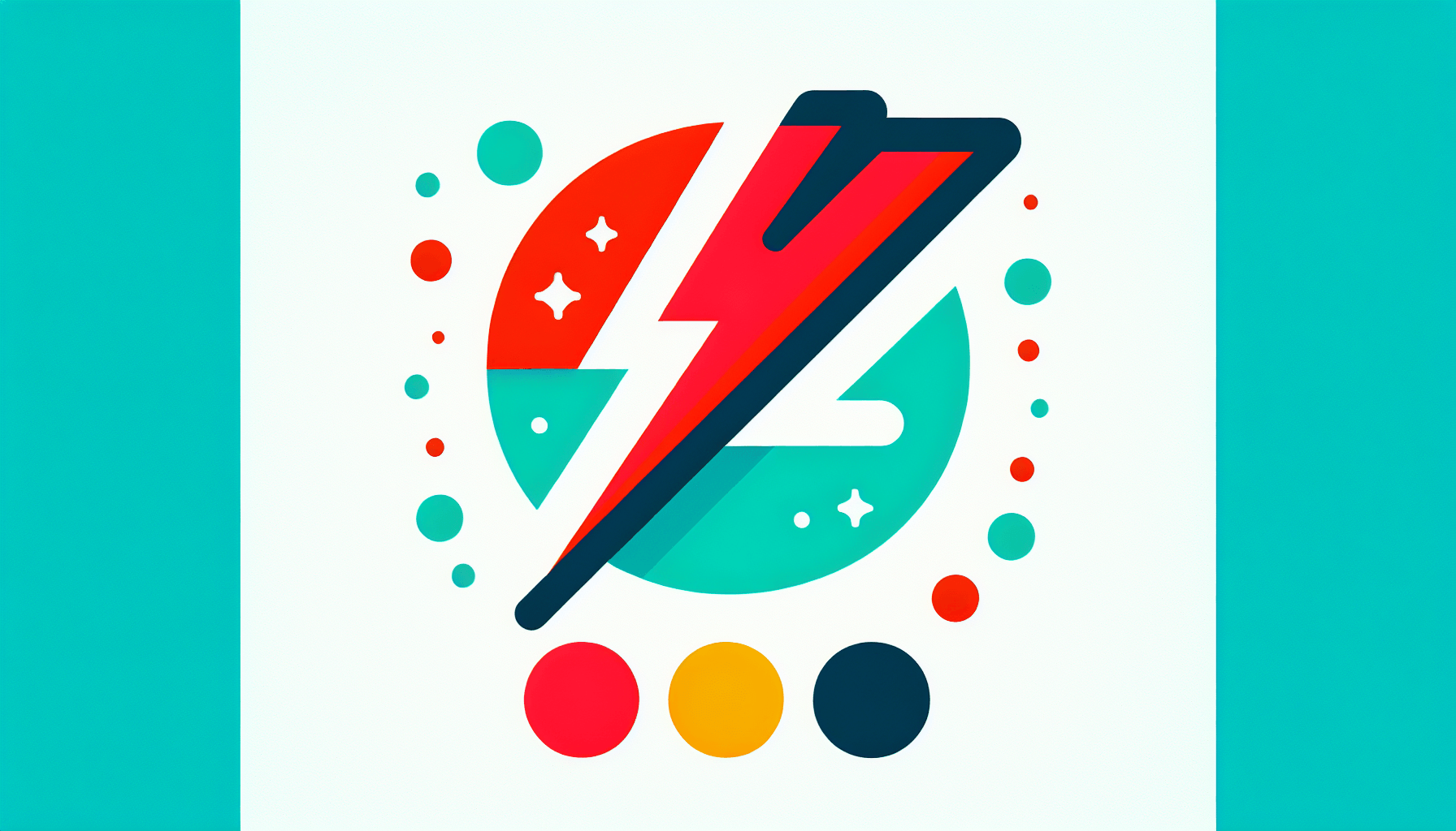 Lightning bolt in flat illustration style and white background, red #f47574, green #88c7a8, yellow #fcc44b, and blue #645bc8 colors.
