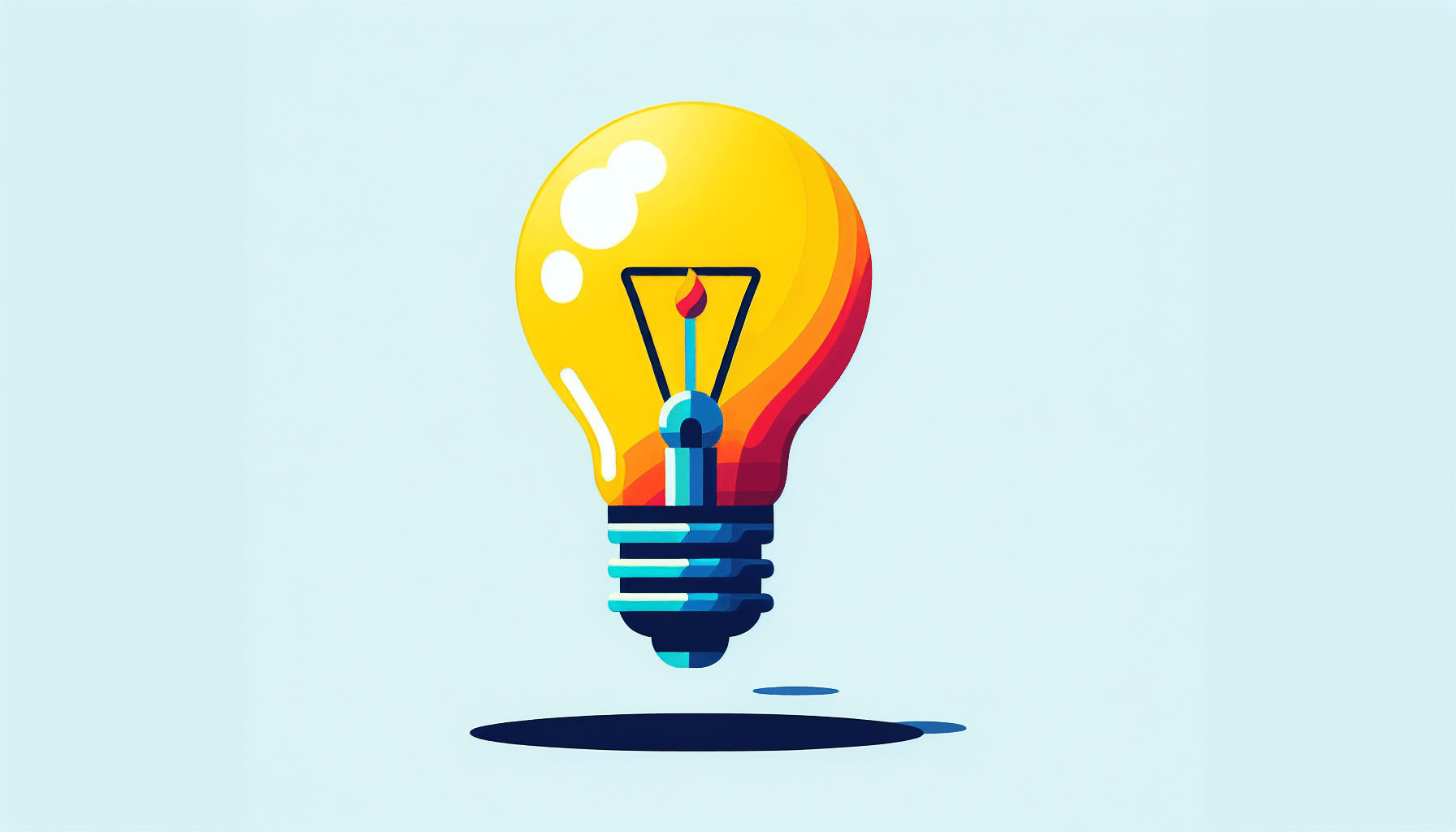 Light bulb in flat illustration style and white background, red #f47574, green #88c7a8, yellow #fcc44b, and blue #645bc8 colors.