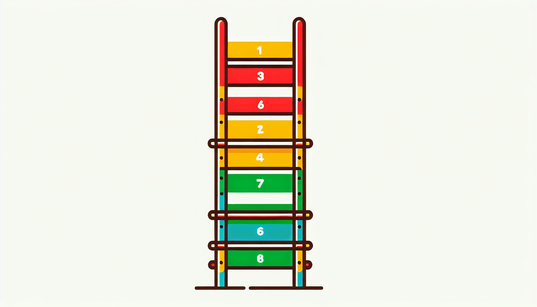 Ladder in flat illustration style and white background, red #f47574, green #88c7a8, yellow #fcc44b, and blue #645bc8 colors.