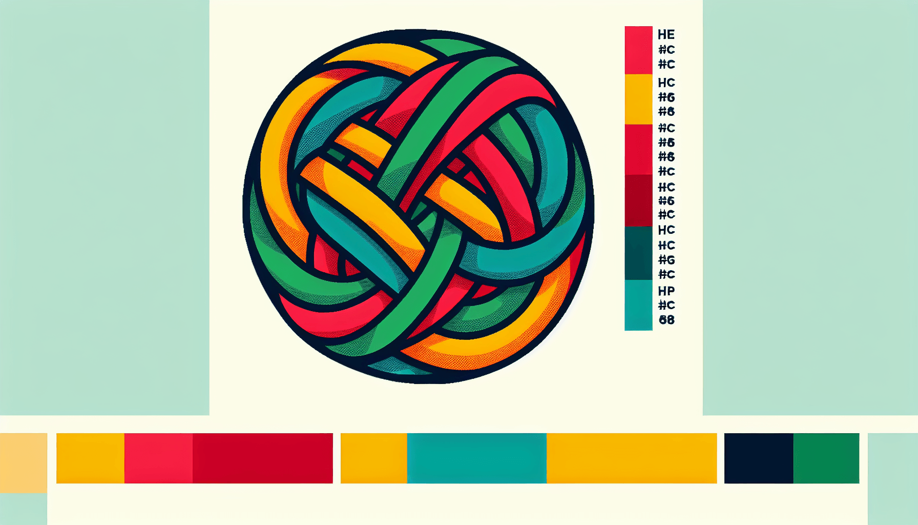 Knot in flat illustration style and white background, red #f47574, green #88c7a8, yellow #fcc44b, and blue #645bc8 colors.