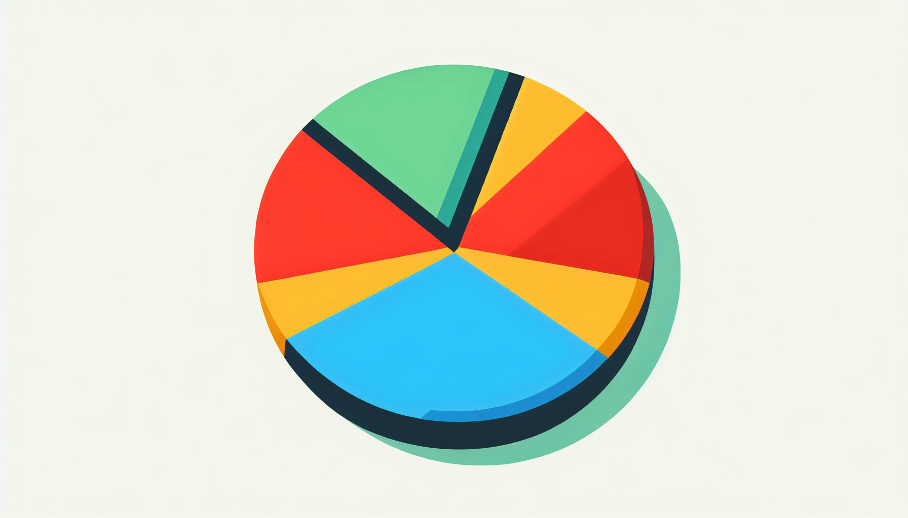 Pie chart in flat illustration style and white background, red #f47574, green #88c7a8, yellow #fcc44b, and blue #645bc8 colors.