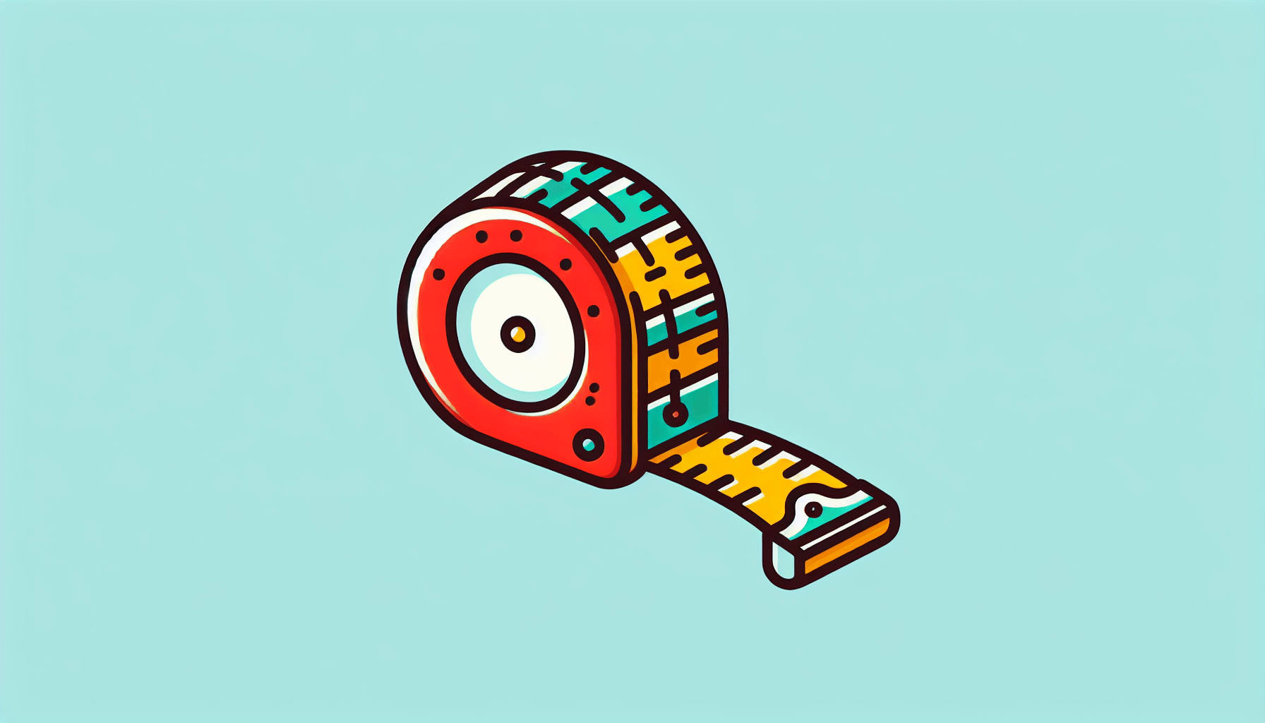 Measuring tape in flat illustration style and white background, red #f47574, green #88c7a8, yellow #fcc44b, and blue #645bc8 colors.