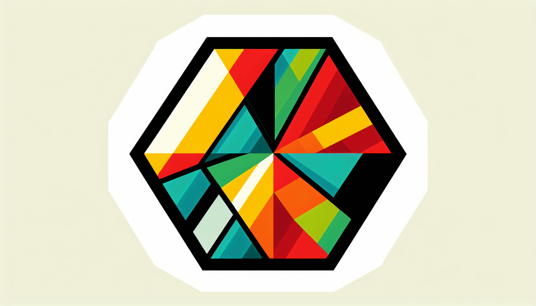 Pentagon in flat illustration style and white background, red #f47574, green #88c7a8, yellow #fcc44b, and blue #645bc8 colors.