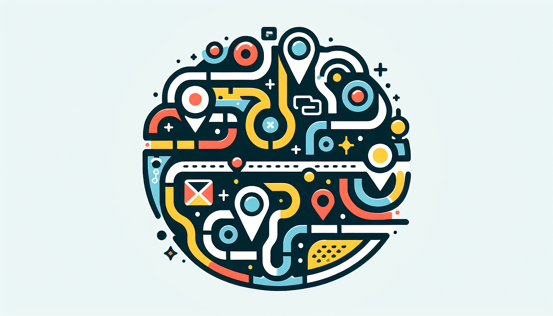 Roadmap in flat illustration style and white background, red #f47574, green #88c7a8, yellow #fcc44b, and blue #645bc8 colors.