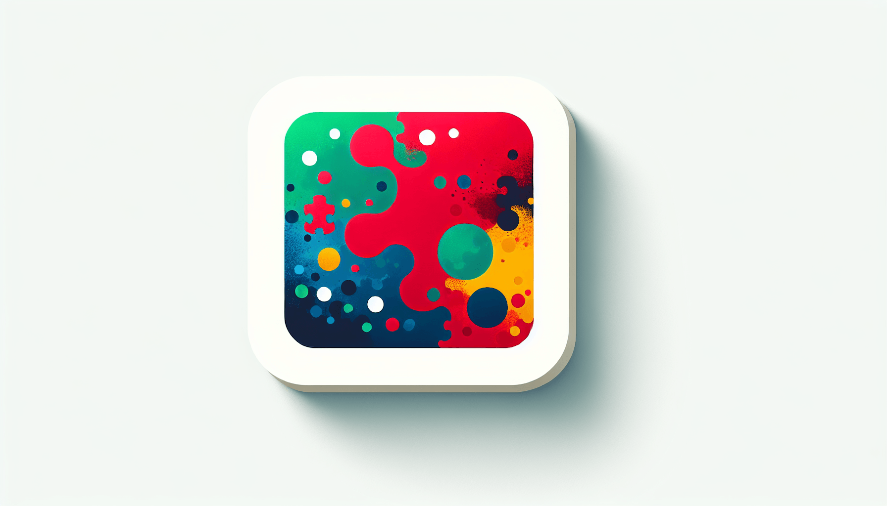 Puzzle piece in flat illustration style and white background, red #f47574, green #88c7a8, yellow #fcc44b, and blue #645bc8 colors.
