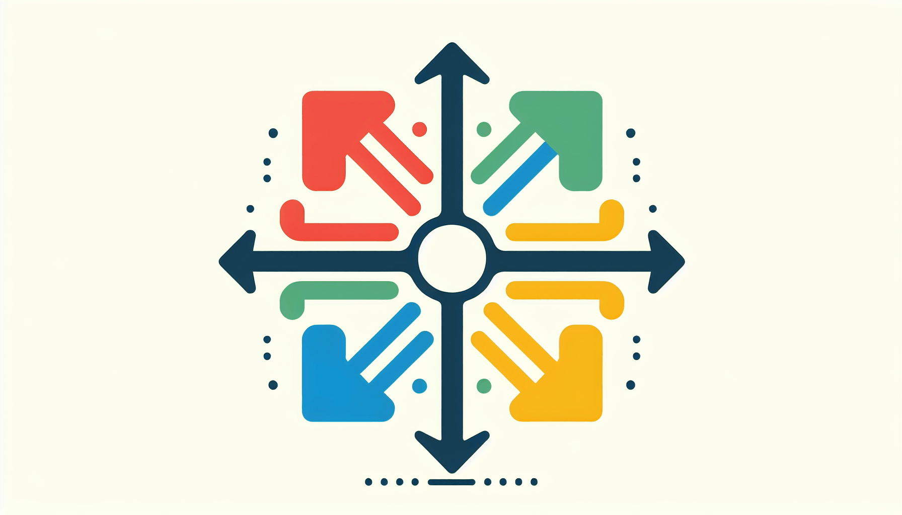 Choice arrow in flat illustration style and white background, red #f47574, green #88c7a8, yellow #fcc44b, and blue #645bc8 colors.