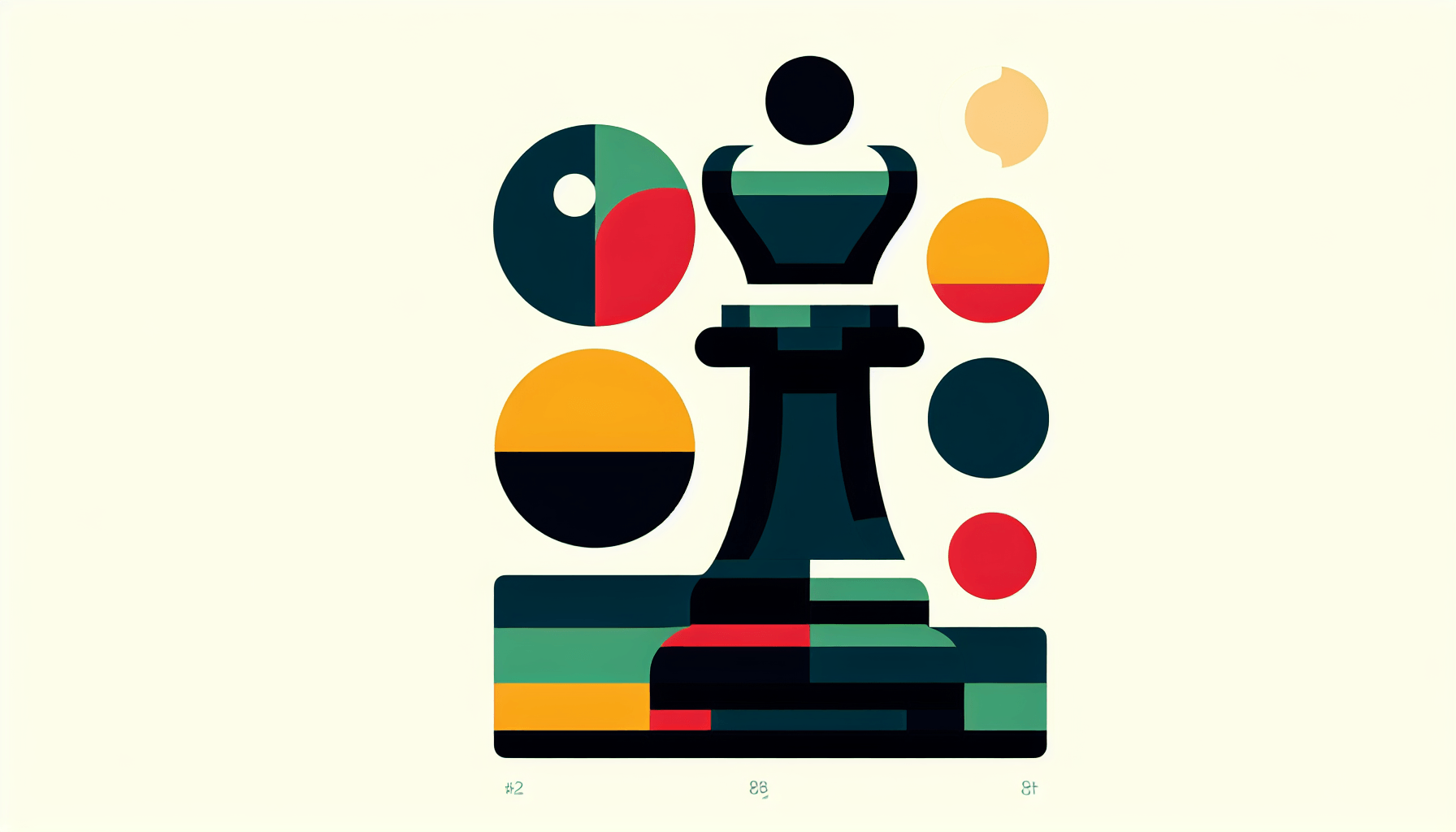 Chess piece in flat illustration style and white background, red #f47574, green #88c7a8, yellow #fcc44b, and blue #645bc8 colors.