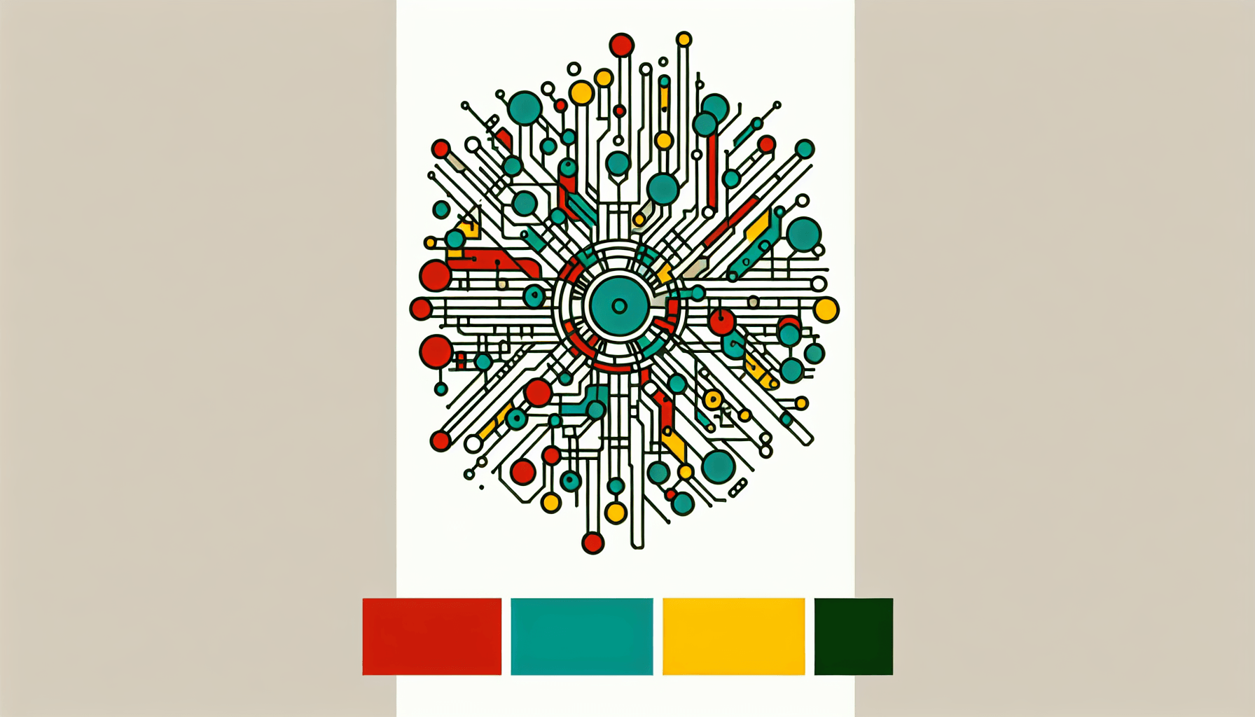Blueprint in flat illustration style and white background, red #f47574, green #88c7a8, yellow #fcc44b, and blue #645bc8 colors.